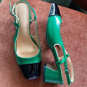 Green and black toe capped shoes